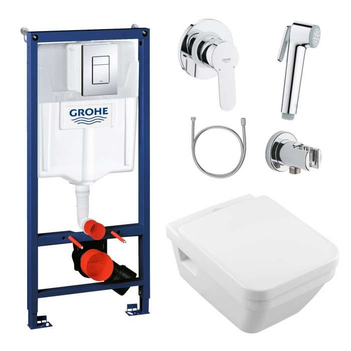 Инсталляционная система Grohe Rapid SL + подвесной унитаз V&B Architectura без ободка с крышкой + набор гигиенического душа (38775HR7) 2-35532 Инсталляционная система Grohe Rapid SL + подвесной унитаз V&B Architectura без ободка с крышкой + набор гигиенического душа (38775HR7) 2-35532